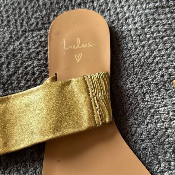 Lulus Caylee Gold Cognac Leather Flat Sandals Size 7.5 Braided Summer Slip-On - Picture 9 of 10